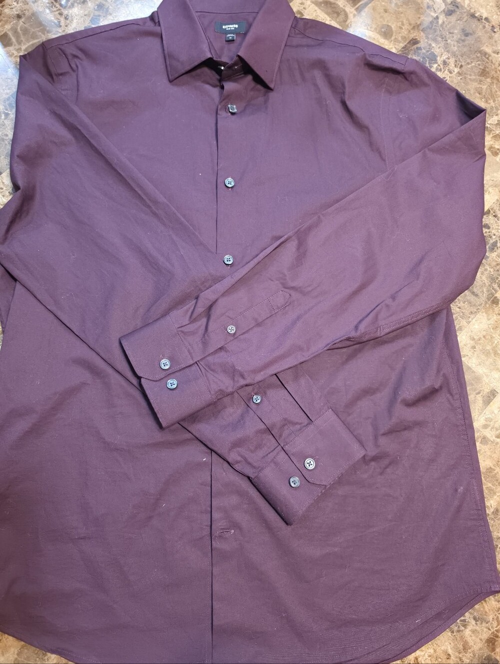 Express Men's Dark Plum Long-Sleeve Button-Up Dress Shirt